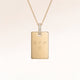 Personalized square gold necklace with white zircons and space for engraving of text, coordinates or handwriting on the front and back