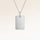 Personalized square silver necklace with white zircons and space for engraving of text, coordinates or handwriting on the front and back