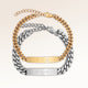 Pararmband med bar armband 5 mm till henne och 8 mm till honom i guld och silver med personlig gravyr, från Mon Chou