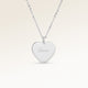 Personalized heart-shaped silver necklace with white zircons and space for engraving of text, coordinates or handwriting on the front and back