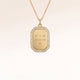 Personalized octagonal gold necklace with white zircons along the edge and space for engraving of 8 characters on one line on the front