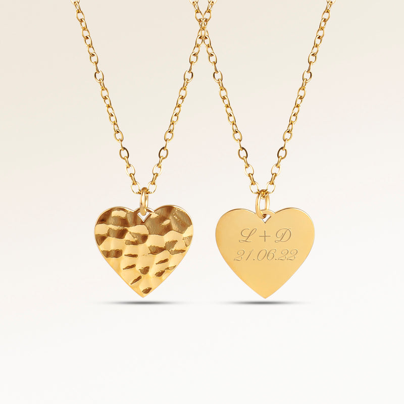 Ocean Waves Heart-Shaped Necklace - Engraving (Gold)