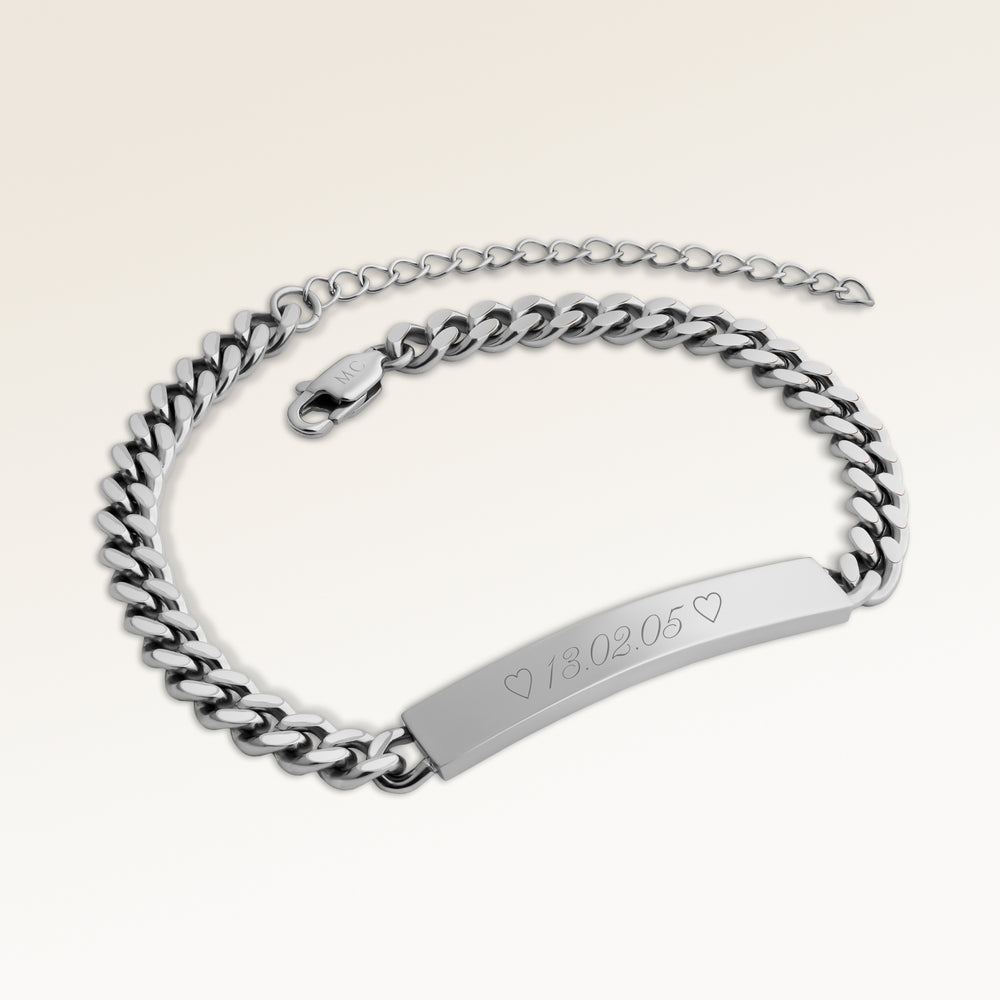 Bar Armband för Män - Gravyr (Silver)