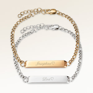 Friendship bracelets, pair of two bar bracelets in gold and silver with personalized engraving, from Mon Chou