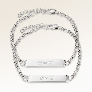 Friendship bracelets, pair of two bar bracelets in silver with personalized engraving, from Mon Chou