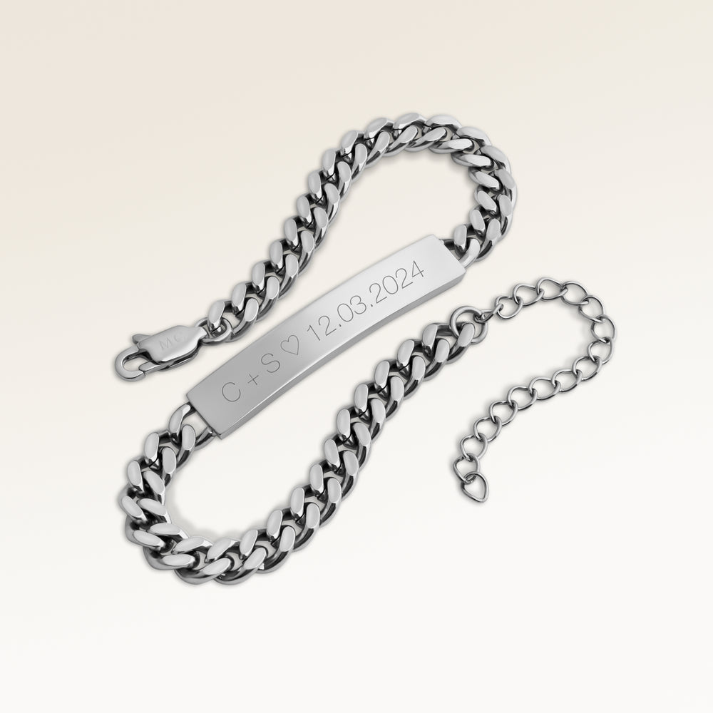 Bar Armband för Män - Gravyr (Silver)