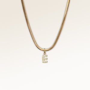 Letter pendant E in gold with white zircons, personalized initial necklace from Mon Chou