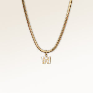 Letter pendant W in gold with white zircons, personalized initial necklace from Mon Chou