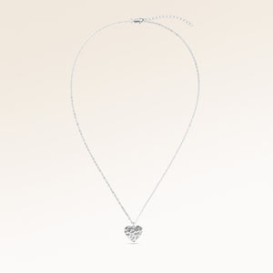 Full heart-shaped necklace in silver fully laid out with fine adjustable silver chain and minimalist heart pendant for personalized engraving
