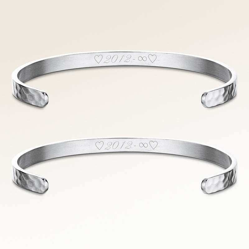Friendship bracelets, pair of two bangle bracelets in silver with personalized engraving, from Mon Chou