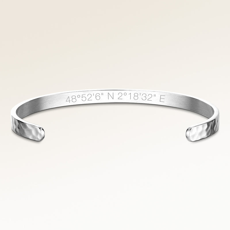 Personalized bangle silver bracelet with space for engraving of text or coordinates