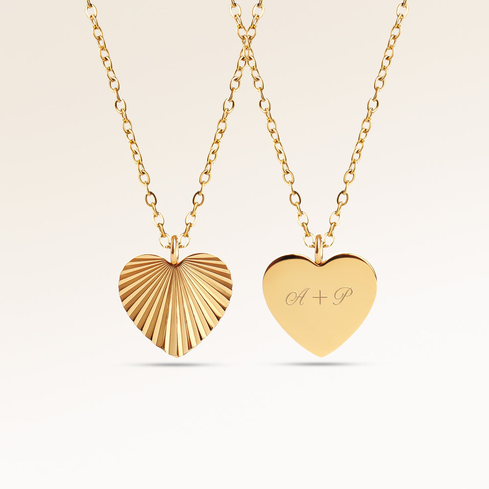 Soleil Hjärtformat Halsband - Gravyr (Guld)